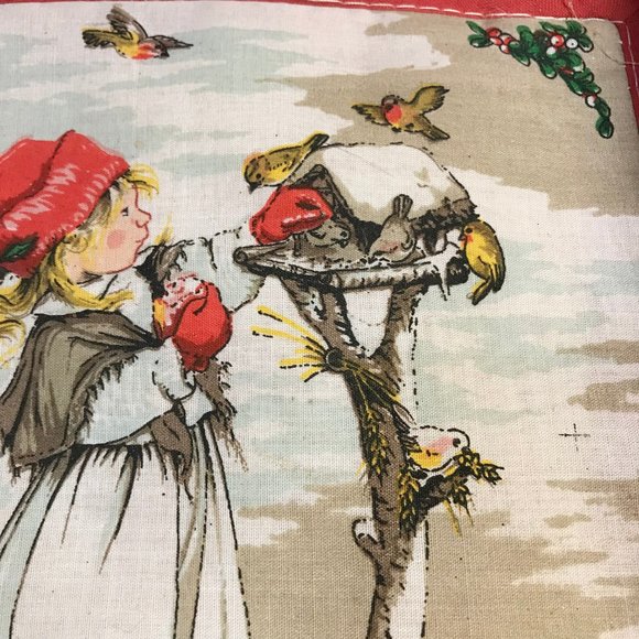 Vintage Christmas Birdhouse Napkin Bread Basket Red Ribbon Bow Holly Birds Nest - Picture 11 of 16